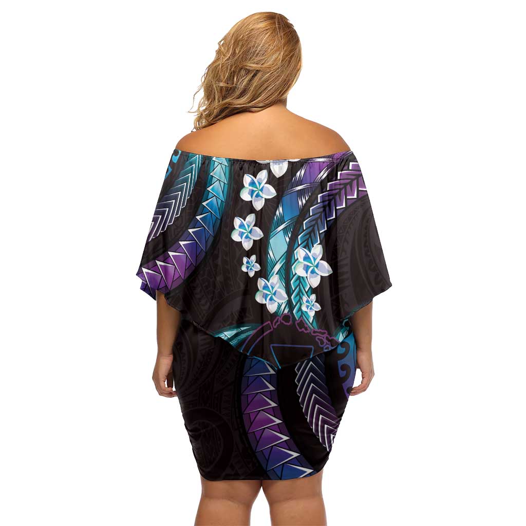Hawaii Map Kanaka Maoli Off Shoulder Short Dress Fantastic Frangipani Amethyst Gradient LT01 - Polynesian Pride