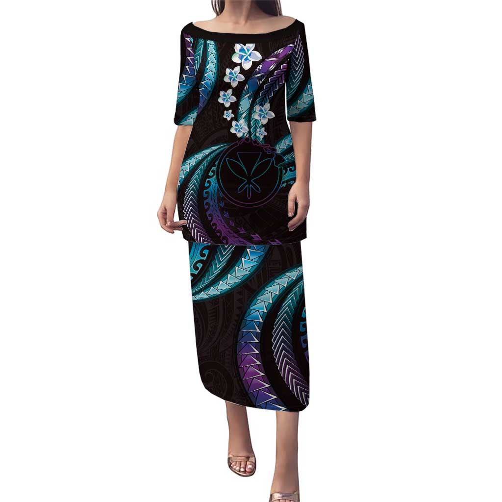 Hawaii Map Kanaka Maoli Puletasi Fantastic Frangipani Amethyst Gradient LT01 Long Dress Purple - Polynesian Pride