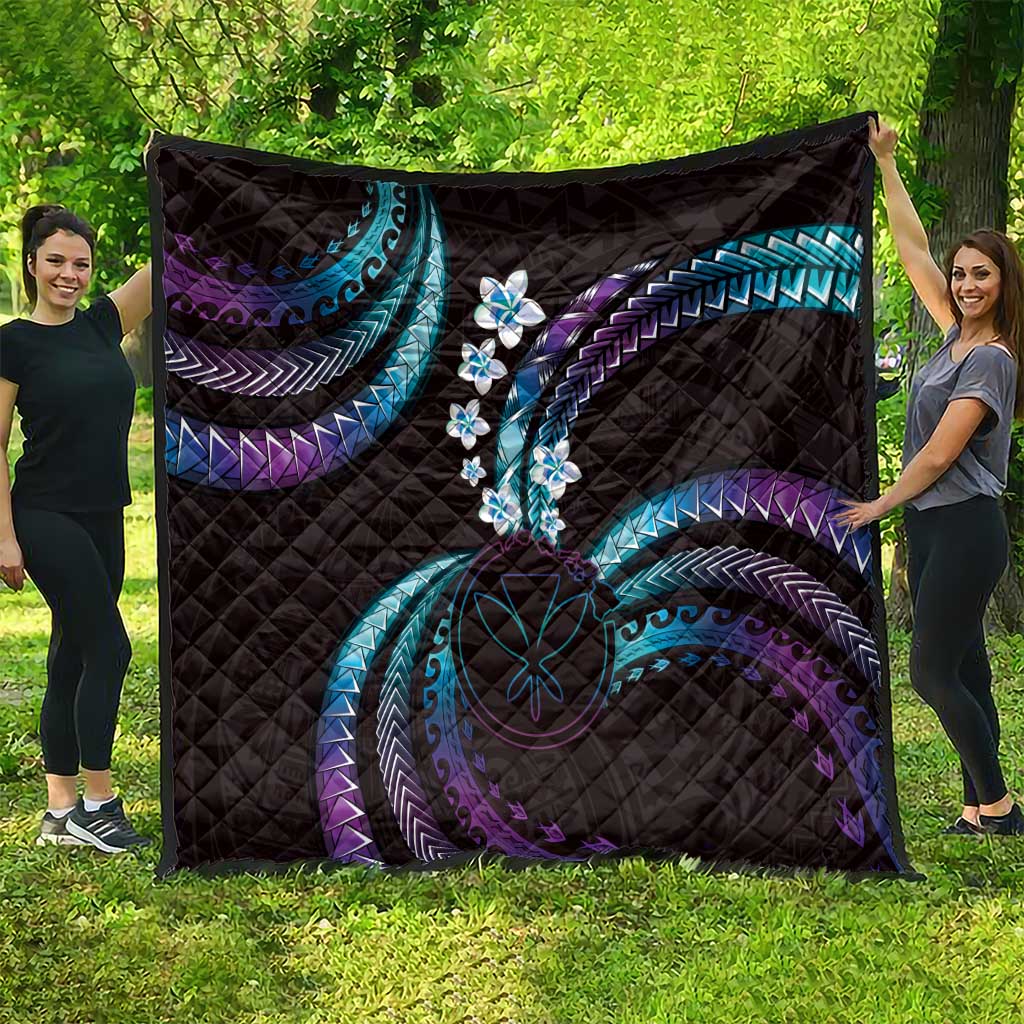 Hawaii Map Kanaka Maoli Quilt Fantastic Frangipani Amethyst Gradient LT01 - Polynesian Pride