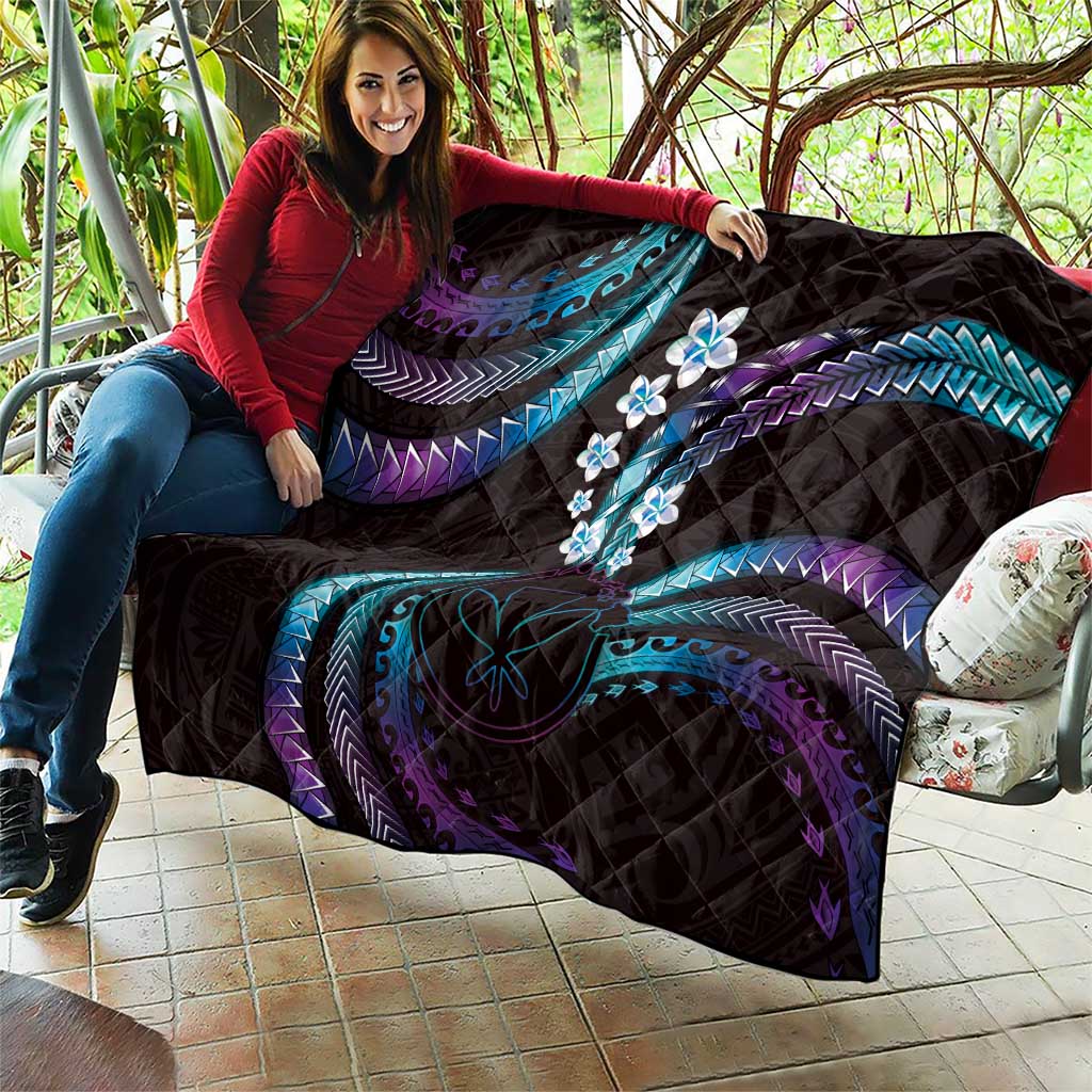 Hawaii Map Kanaka Maoli Quilt Fantastic Frangipani Amethyst Gradient LT01 - Polynesian Pride