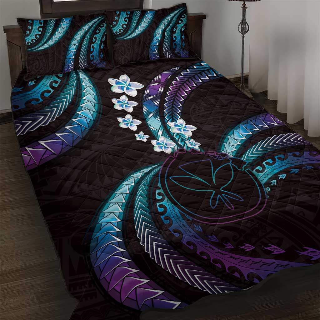 Hawaii Map Kanaka Maoli Quilt Bed Set Fantastic Frangipani Amethyst Gradient LT01 Purple - Polynesian Pride