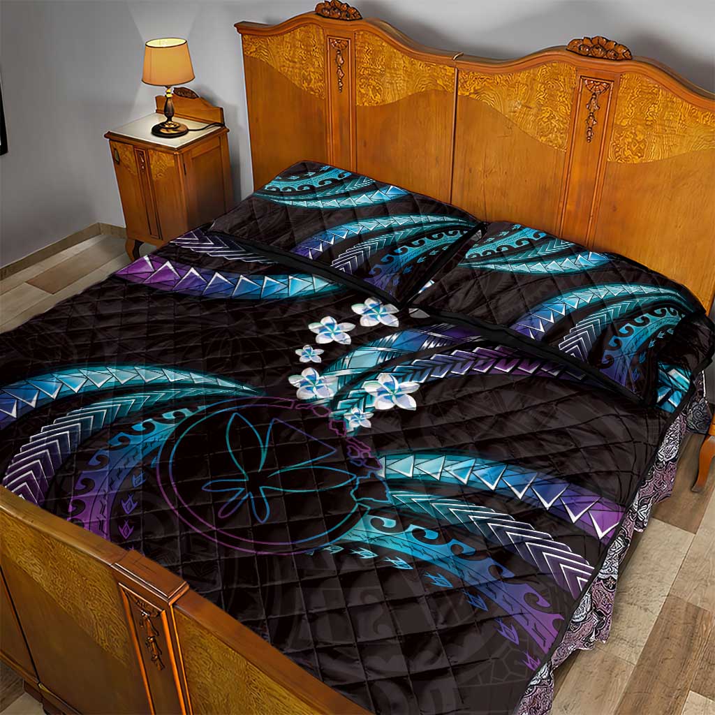 Hawaii Map Kanaka Maoli Quilt Bed Set Fantastic Frangipani Amethyst Gradient LT01 - Polynesian Pride