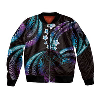 Hawaii Map Kanaka Maoli Sleeve Zip Bomber Jacket Fantastic Frangipani Amethyst Gradient LT01 Unisex Purple - Polynesian Pride