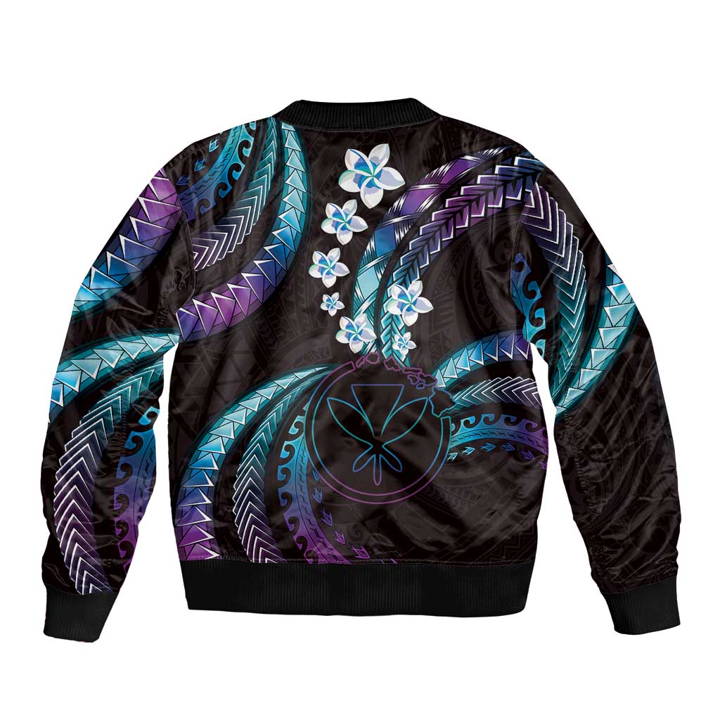 Hawaii Map Kanaka Maoli Sleeve Zip Bomber Jacket Fantastic Frangipani Amethyst Gradient LT01 - Polynesian Pride