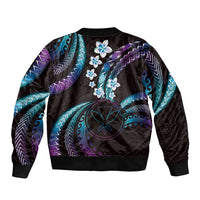 Hawaii Map Kanaka Maoli Sleeve Zip Bomber Jacket Fantastic Frangipani Amethyst Gradient LT01 - Polynesian Pride