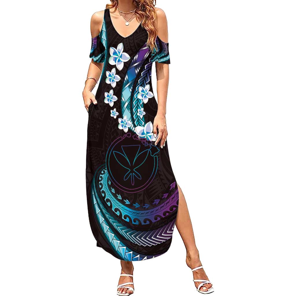 Hawaii Map Kanaka Maoli Summer Maxi Dress Fantastic Frangipani Amethyst Gradient LT01 Women Purple - Polynesian Pride