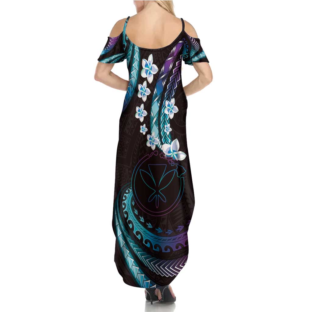 Hawaii Map Kanaka Maoli Summer Maxi Dress Fantastic Frangipani Amethyst Gradient LT01 - Polynesian Pride