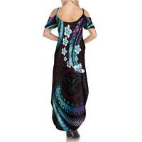 Hawaii Map Kanaka Maoli Summer Maxi Dress Fantastic Frangipani Amethyst Gradient LT01 - Polynesian Pride