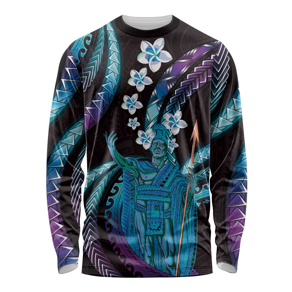 Hawaii King Kamehameha Long Sleeve Shirt Fantastic Plumeria Amethyst Gradient LT01 Unisex Purple - Polynesian Pride
