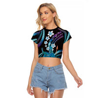 Hawaii King Kamehameha Raglan Cropped T Shirt Fantastic Plumeria Amethyst Gradient LT01 Female Purple - Polynesian Pride