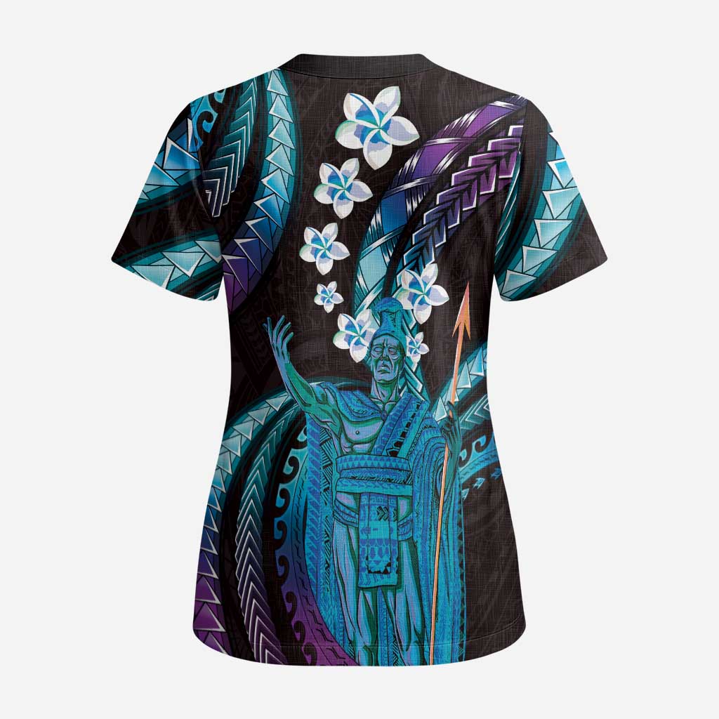 Hawaii King Kamehameha Scrub Top Fantastic Plumeria Amethyst Gradient LT01 - Polynesian Pride
