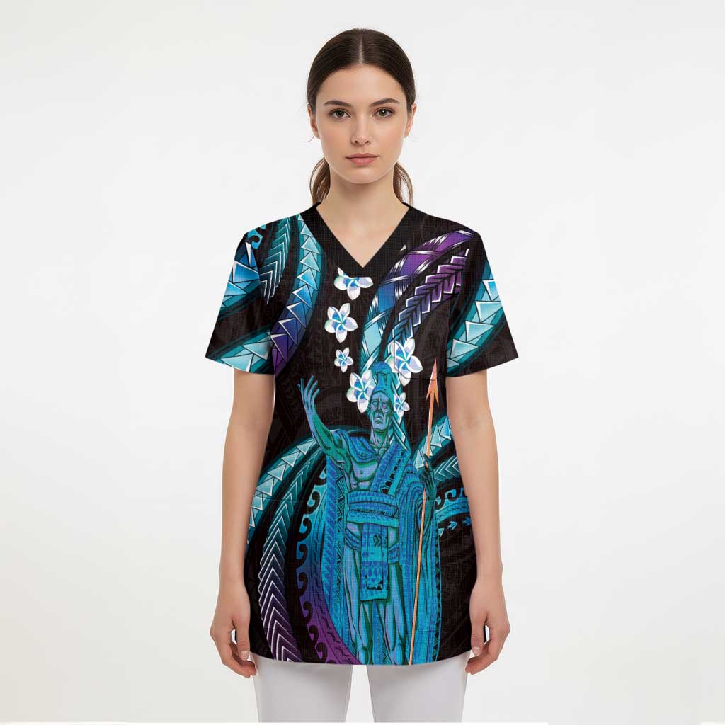 Hawaii King Kamehameha Scrub Top Fantastic Plumeria Amethyst Gradient LT01 - Polynesian Pride