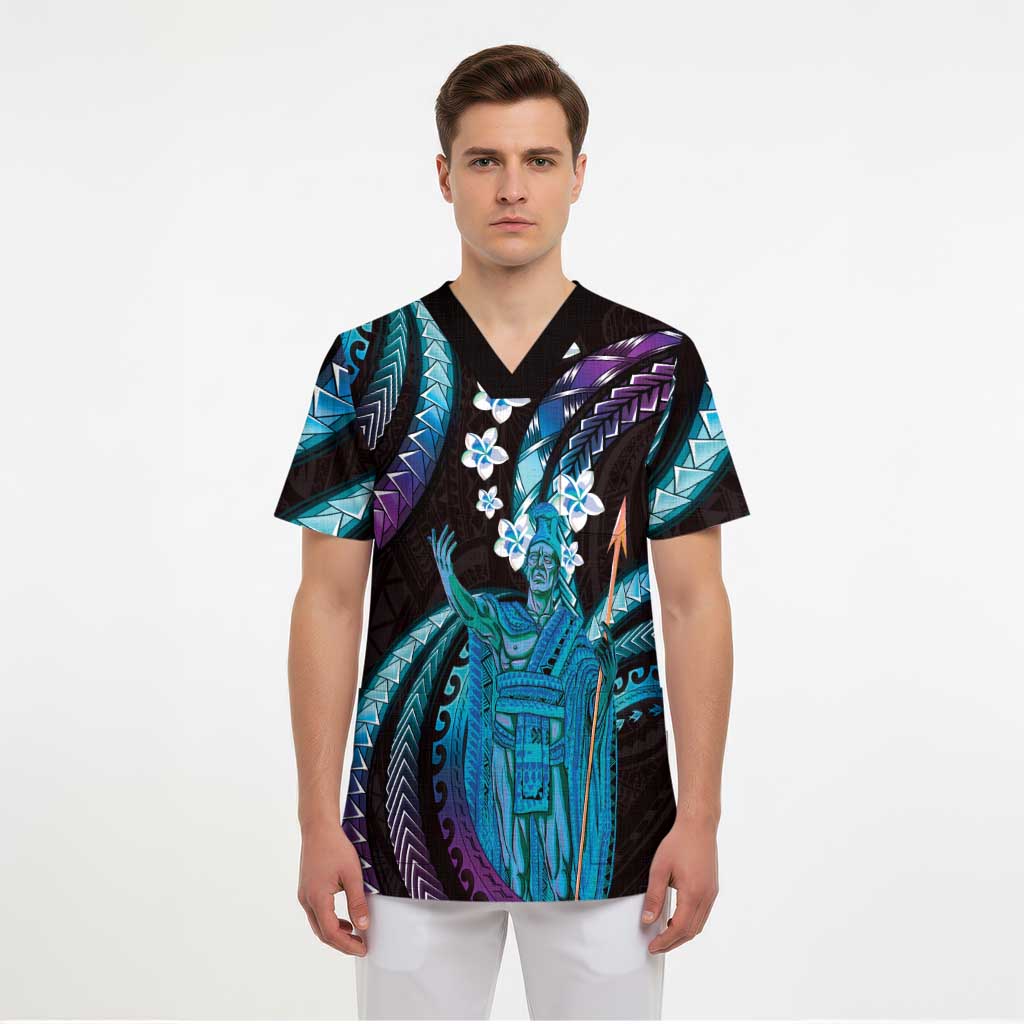 Hawaii King Kamehameha Scrub Top Fantastic Plumeria Amethyst Gradient LT01 - Polynesian Pride