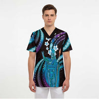 Hawaii King Kamehameha Scrub Top Fantastic Plumeria Amethyst Gradient LT01 - Polynesian Pride