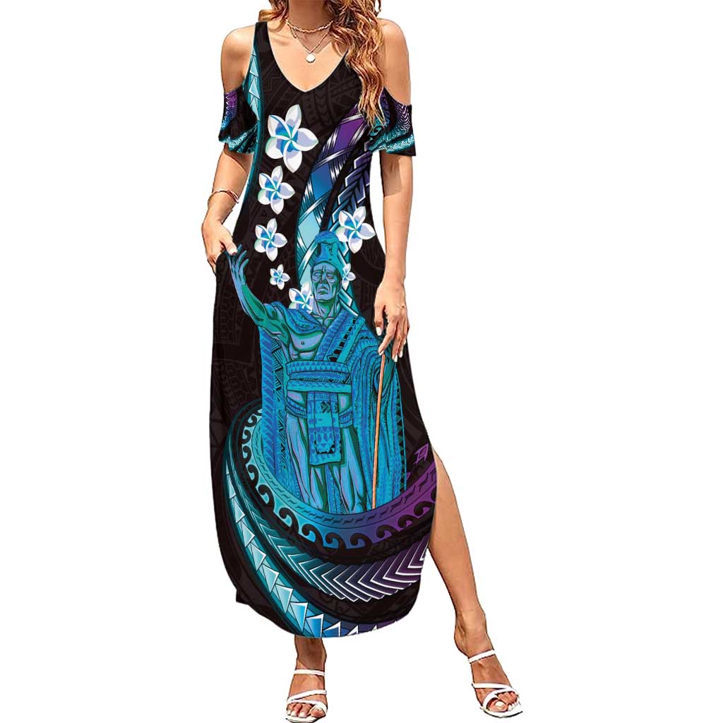 Hawaii King Kamehameha Summer Maxi Dress Fantastic Plumeria Amethyst Gradient LT01 Women Purple - Polynesian Pride
