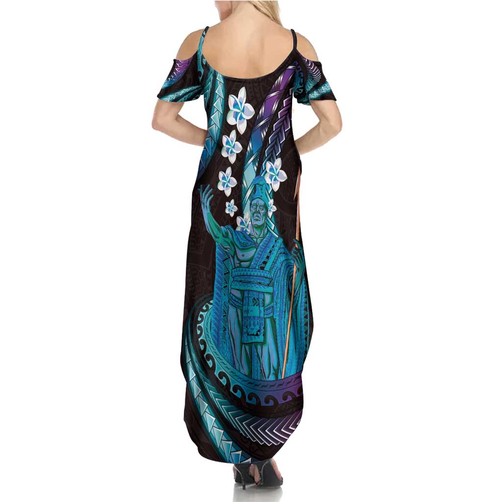 Hawaii King Kamehameha Summer Maxi Dress Fantastic Plumeria Amethyst Gradient LT01 - Polynesian Pride