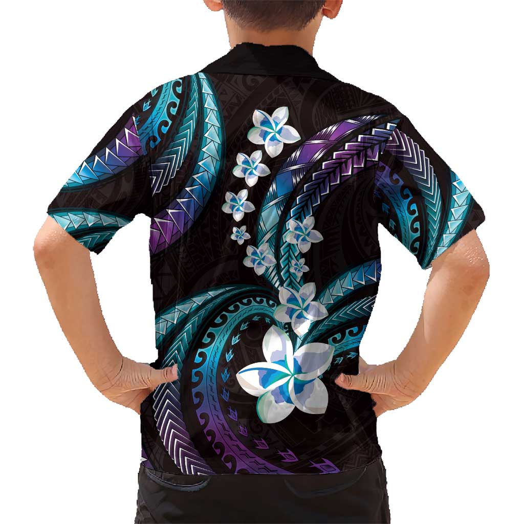 Hawaii Plumeria Kid Hawaiian Shirt Amethyst Gradient Polynesian Pattern LT01 - Polynesian Pride