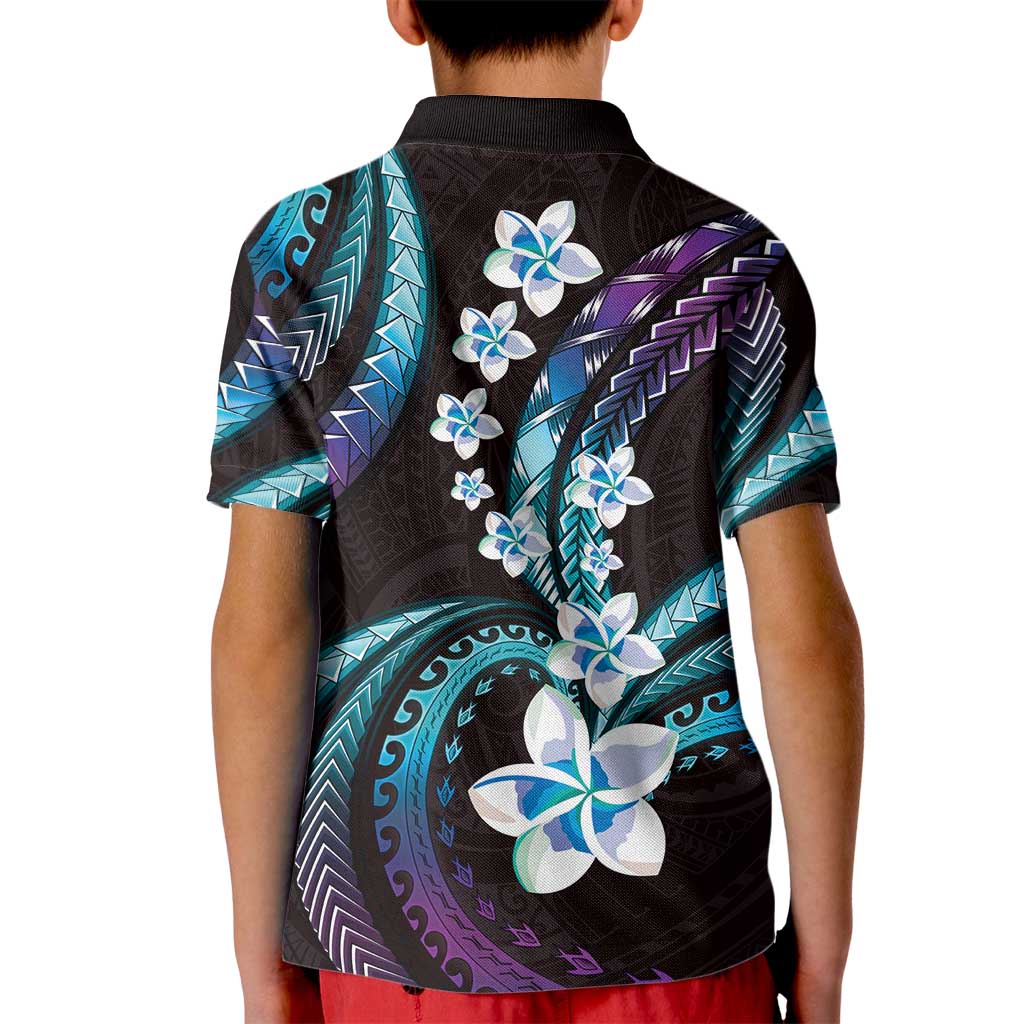 Hawaii Plumeria Kid Polo Shirt Amethyst Gradient Polynesian Pattern LT01 - Polynesian Pride