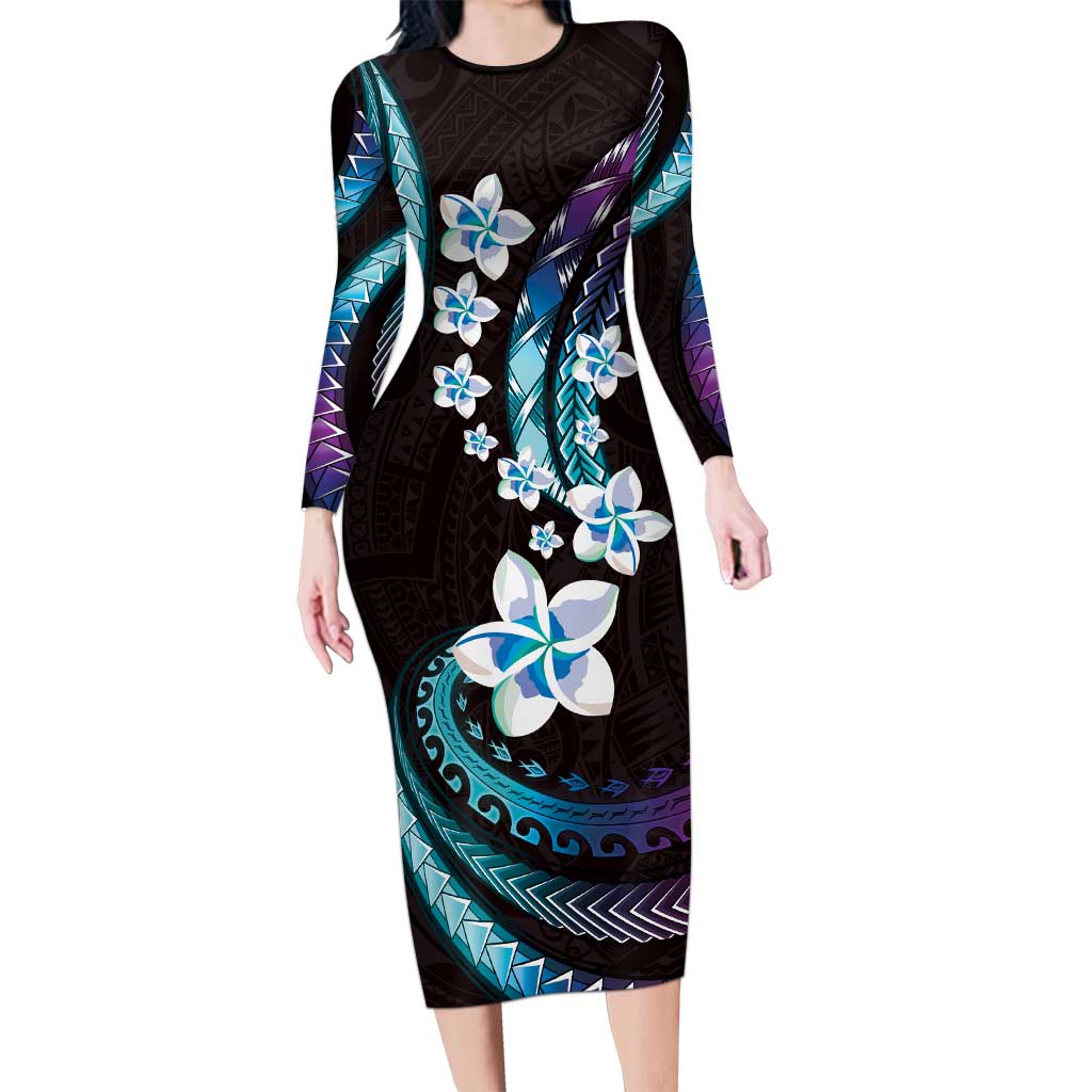 Hawaii Plumeria Long Sleeve Bodycon Dress Amethyst Gradient Polynesian Pattern LT01 Long Dress Purple - Polynesian Pride
