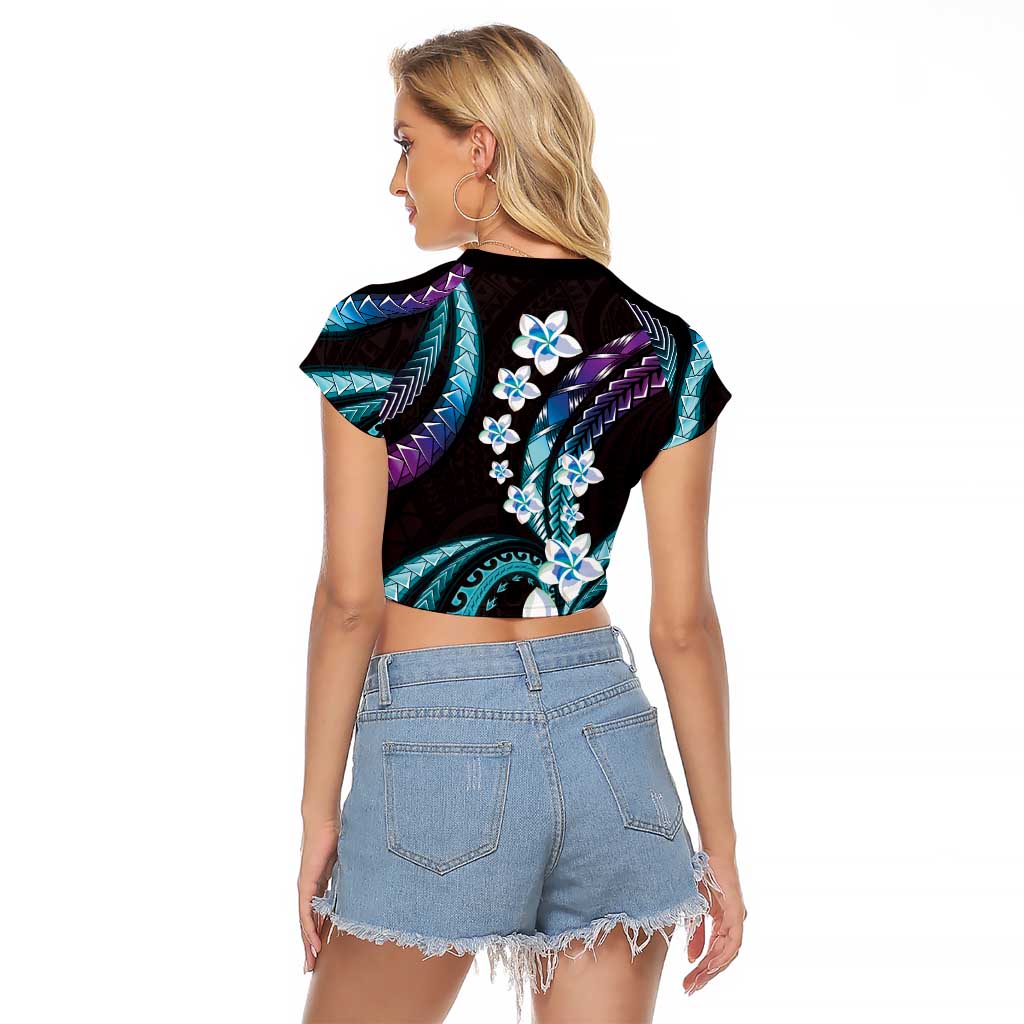 Hawaii Plumeria Raglan Cropped T Shirt Amethyst Gradient Polynesian Pattern LT01 - Polynesian Pride