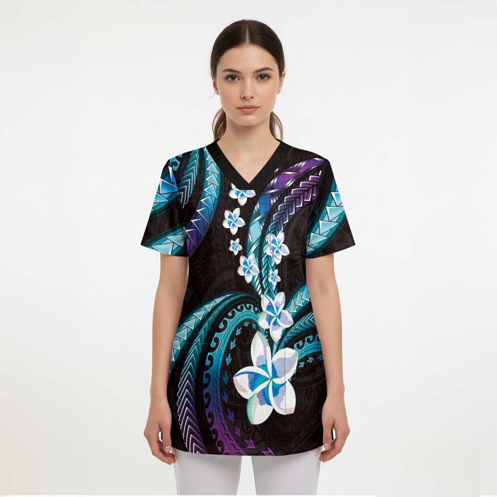 Hawaii Plumeria Scrub Top Amethyst Gradient Polynesian Pattern LT01 - Polynesian Pride