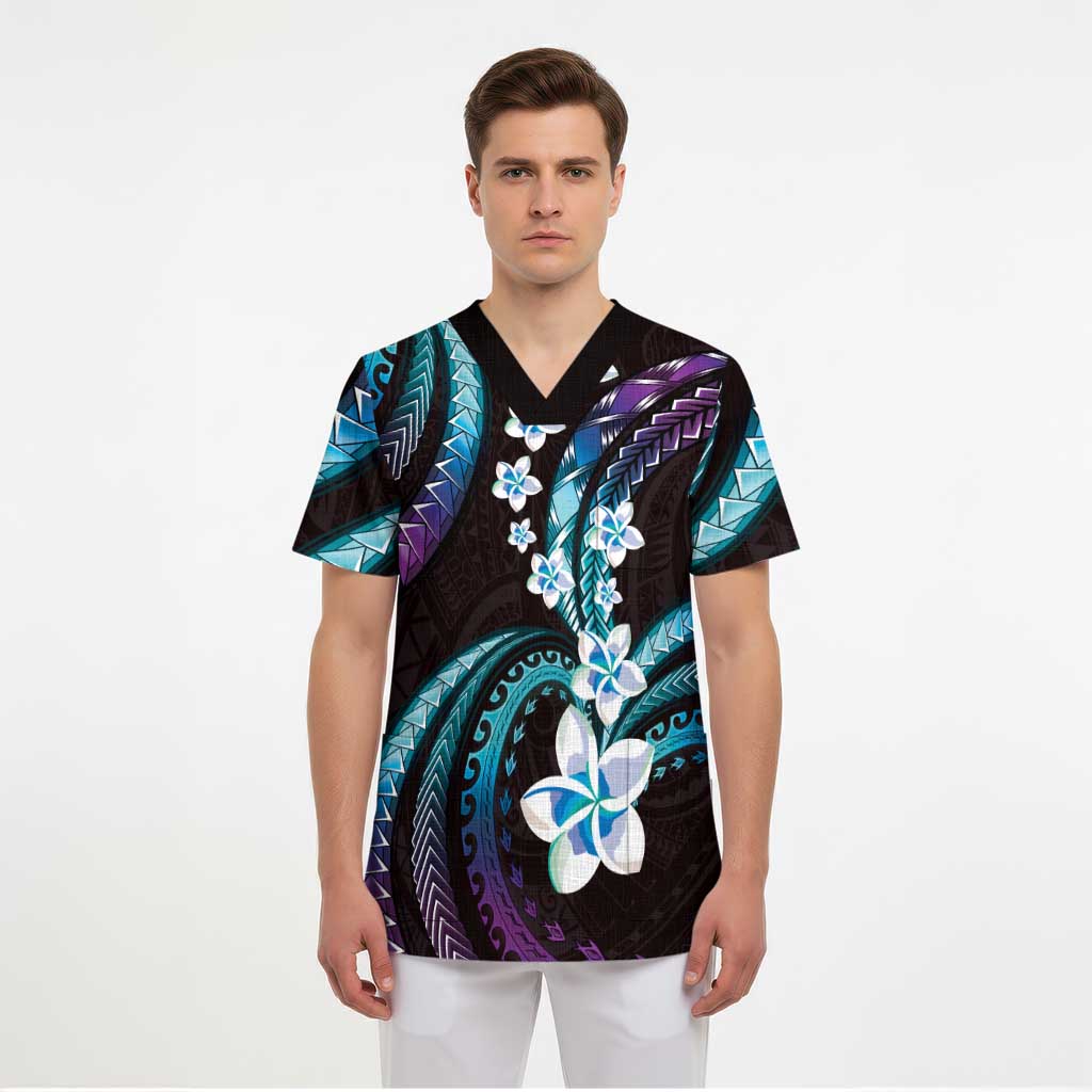 Hawaii Plumeria Scrub Top Amethyst Gradient Polynesian Pattern LT01 - Polynesian Pride
