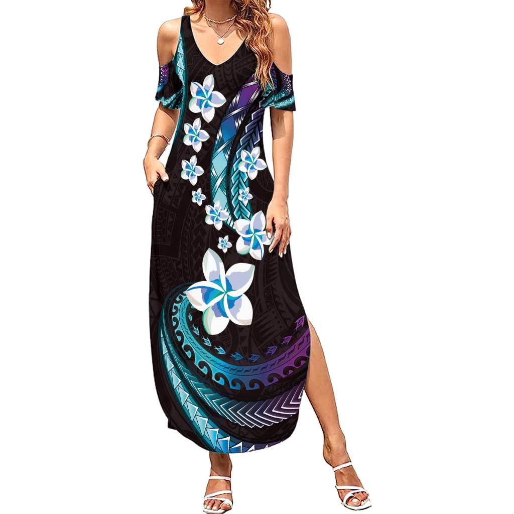 Hawaii Plumeria Summer Maxi Dress Amethyst Gradient Polynesian Pattern LT01 Women Purple - Polynesian Pride