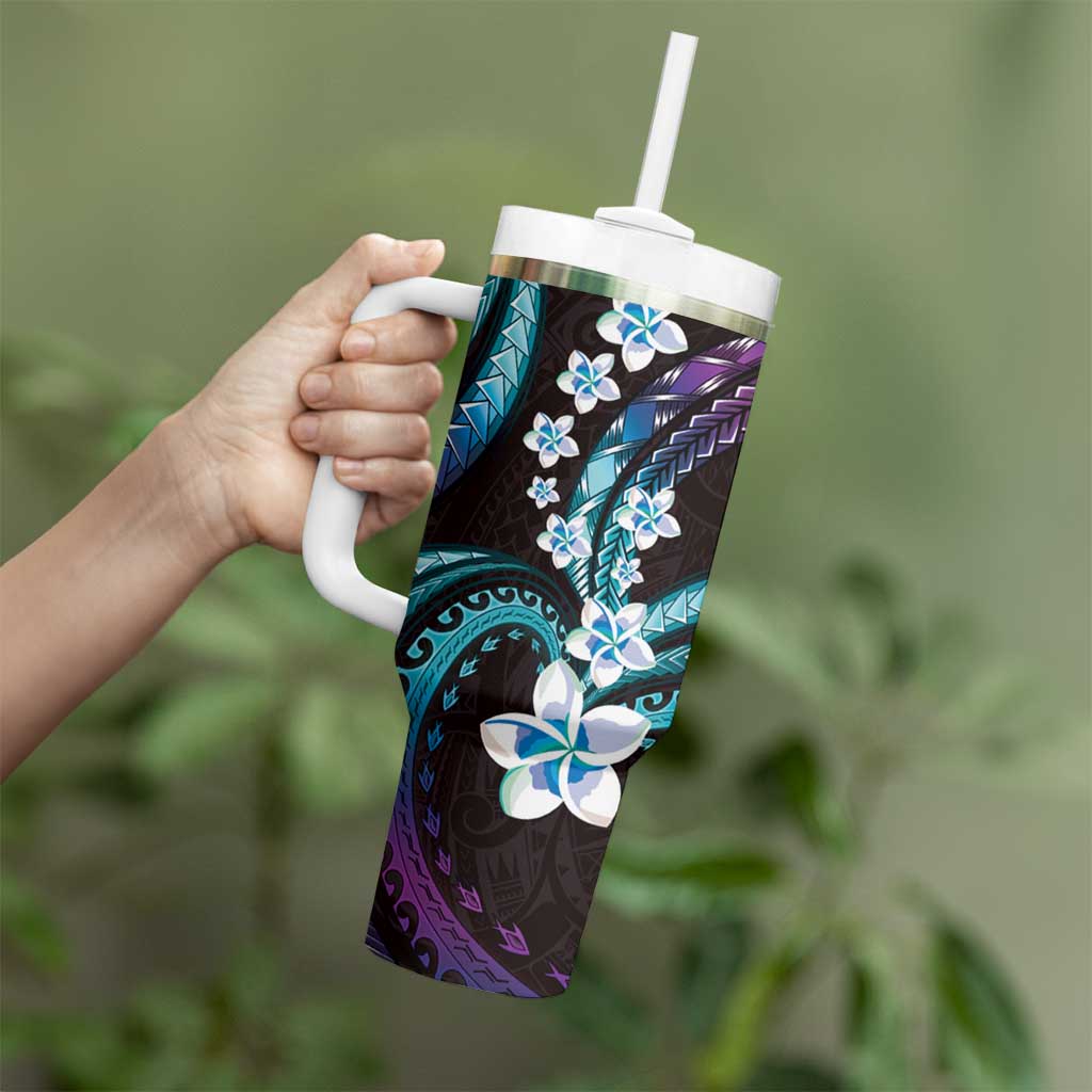 Hawaii Plumeria Tumbler With Handle Amethyst Gradient Polynesian Pattern LT01 - Polynesian Pride