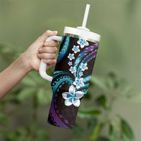 Hawaii Plumeria Tumbler With Handle Amethyst Gradient Polynesian Pattern LT01 - Polynesian Pride