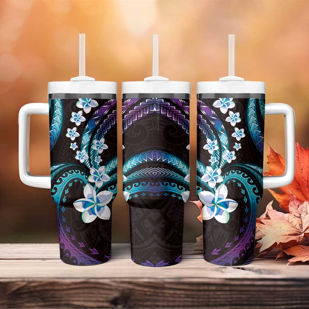 Hawaii Plumeria Tumbler With Handle Amethyst Gradient Polynesian Pattern LT01 - Polynesian Pride