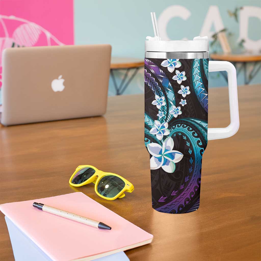 Hawaii Plumeria Tumbler With Handle Amethyst Gradient Polynesian Pattern LT01 - Polynesian Pride
