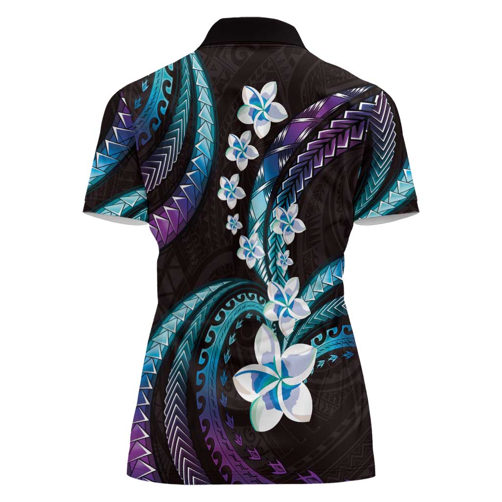 Hawaii Plumeria Women Polo Shirt Amethyst Gradient Polynesian Pattern LT01 - Polynesian Pride