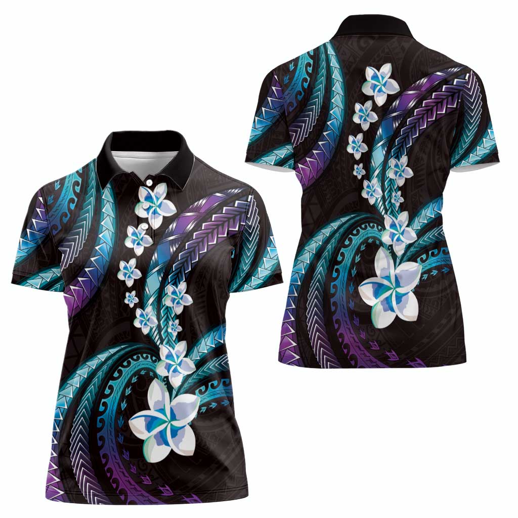 Hawaii Plumeria Women Polo Shirt Amethyst Gradient Polynesian Pattern LT01 - Polynesian Pride