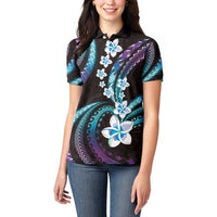Hawaii Plumeria Women Polo Shirt Amethyst Gradient Polynesian Pattern LT01 - Polynesian Pride
