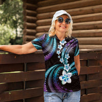 Hawaii Plumeria Women Polo Shirt Amethyst Gradient Polynesian Pattern LT01 - Polynesian Pride