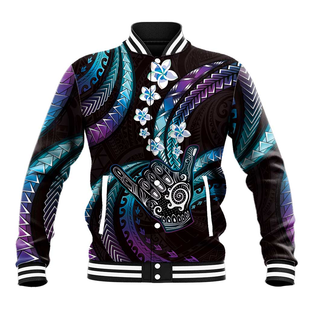 Hawaii Shaka Sign Baseball Jacket Fantastic Frangipani Amethyst Gradient LT01 Unisex Purple - Polynesian Pride
