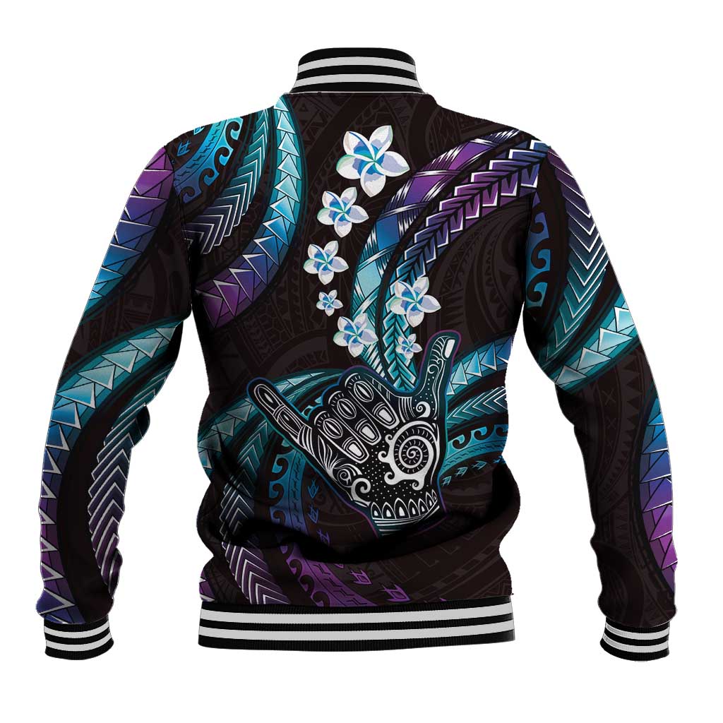 Hawaii Shaka Sign Baseball Jacket Fantastic Frangipani Amethyst Gradient LT01 - Polynesian Pride