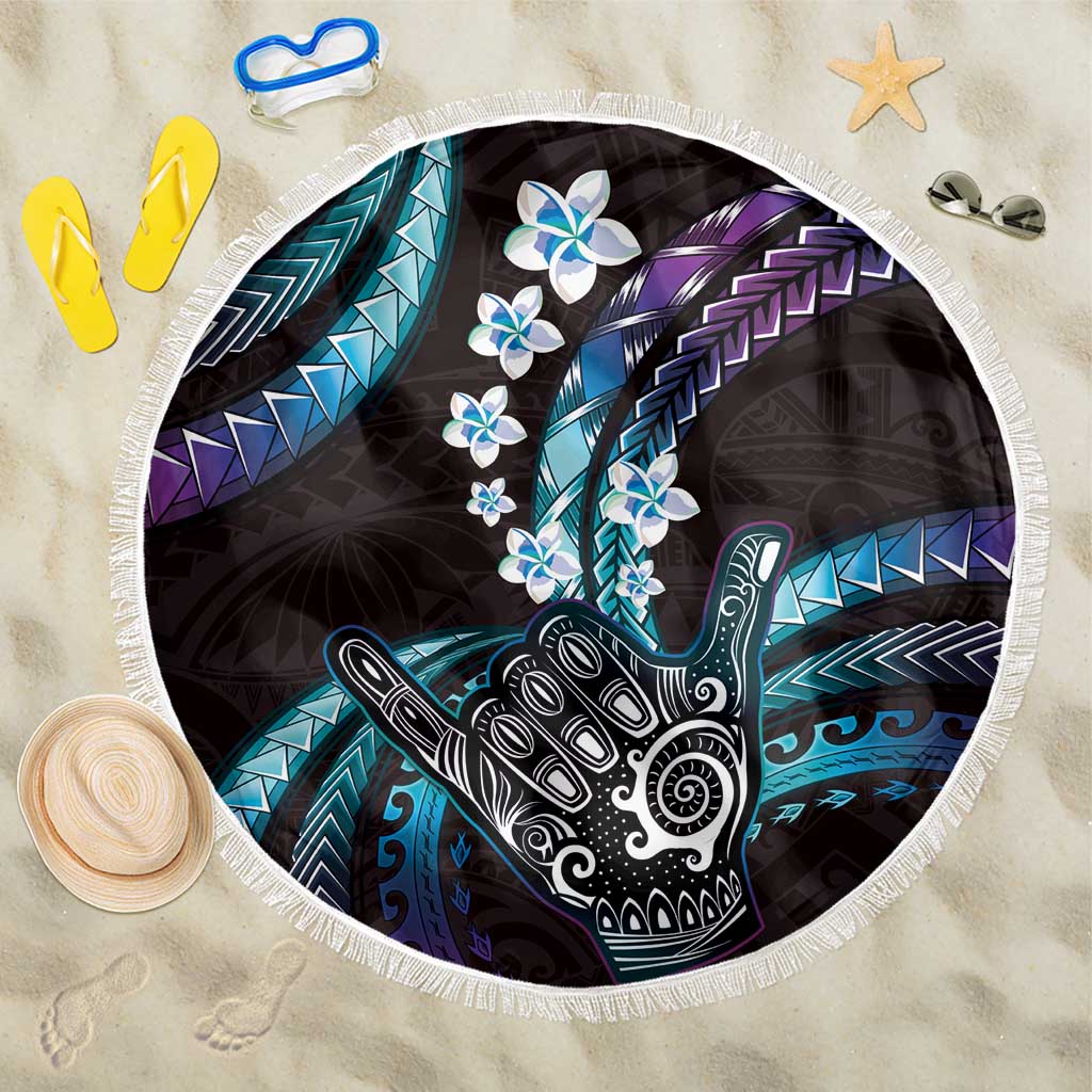 Hawaii Shaka Sign Beach Blanket Fantastic Frangipani Amethyst Gradient LT01 One Size 150cm Purple - Polynesian Pride
