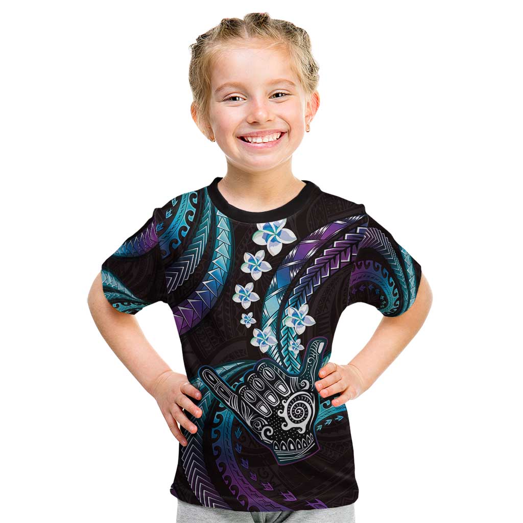 Hawaii Shaka Sign Kid T Shirt Fantastic Frangipani Amethyst Gradient LT01 Purple - Polynesian Pride