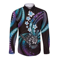 Hawaii Shaka Sign Long Sleeve Button Shirt Fantastic Frangipani Amethyst Gradient LT01 Unisex Purple - Polynesian Pride
