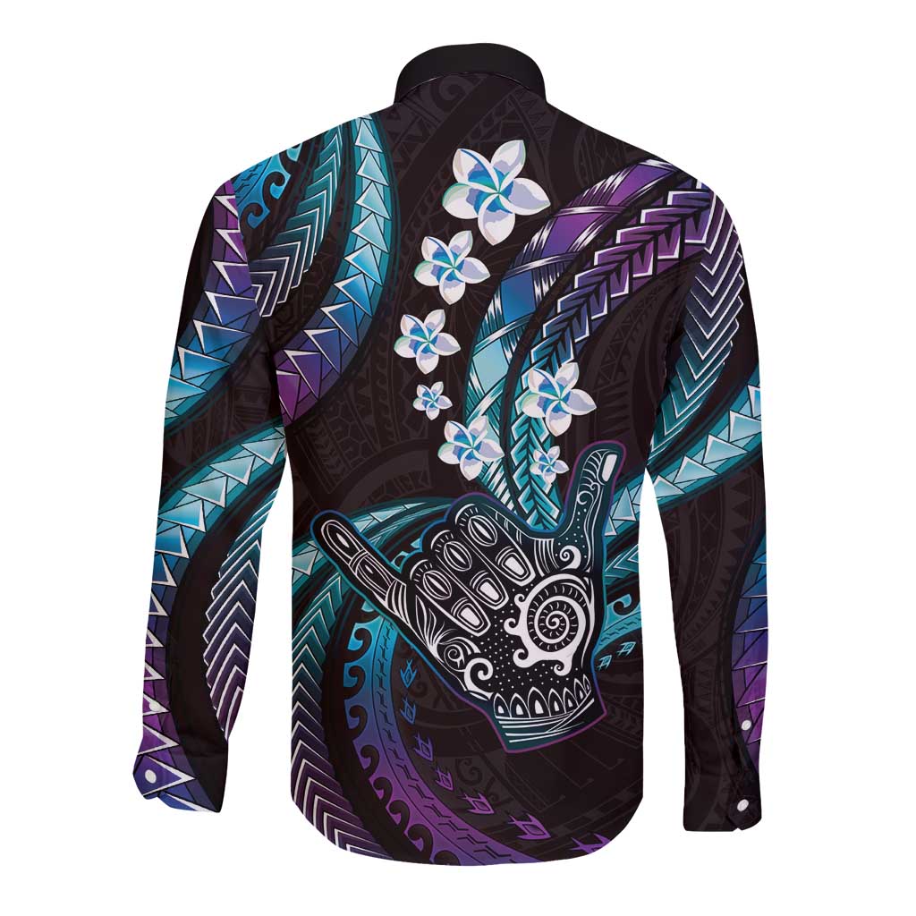 Hawaii Shaka Sign Long Sleeve Button Shirt Fantastic Frangipani Amethyst Gradient LT01 - Polynesian Pride