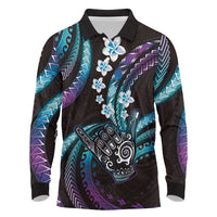 Hawaii Shaka Sign Long Sleeve Polo Shirt Fantastic Frangipani Amethyst Gradient LT01 Purple - Polynesian Pride