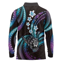 Hawaii Shaka Sign Long Sleeve Polo Shirt Fantastic Frangipani Amethyst Gradient LT01 - Polynesian Pride