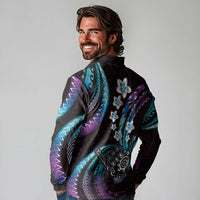 Hawaii Shaka Sign Long Sleeve Polo Shirt Fantastic Frangipani Amethyst Gradient LT01 - Polynesian Pride