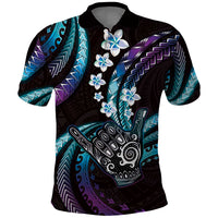 Hawaii Shaka Sign Polo Shirt Fantastic Frangipani Amethyst Gradient LT01 Purple - Polynesian Pride
