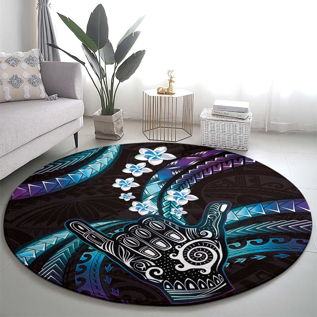 Hawaii Shaka Sign Round Carpet Fantastic Frangipani Amethyst Gradient LT01 - Polynesian Pride