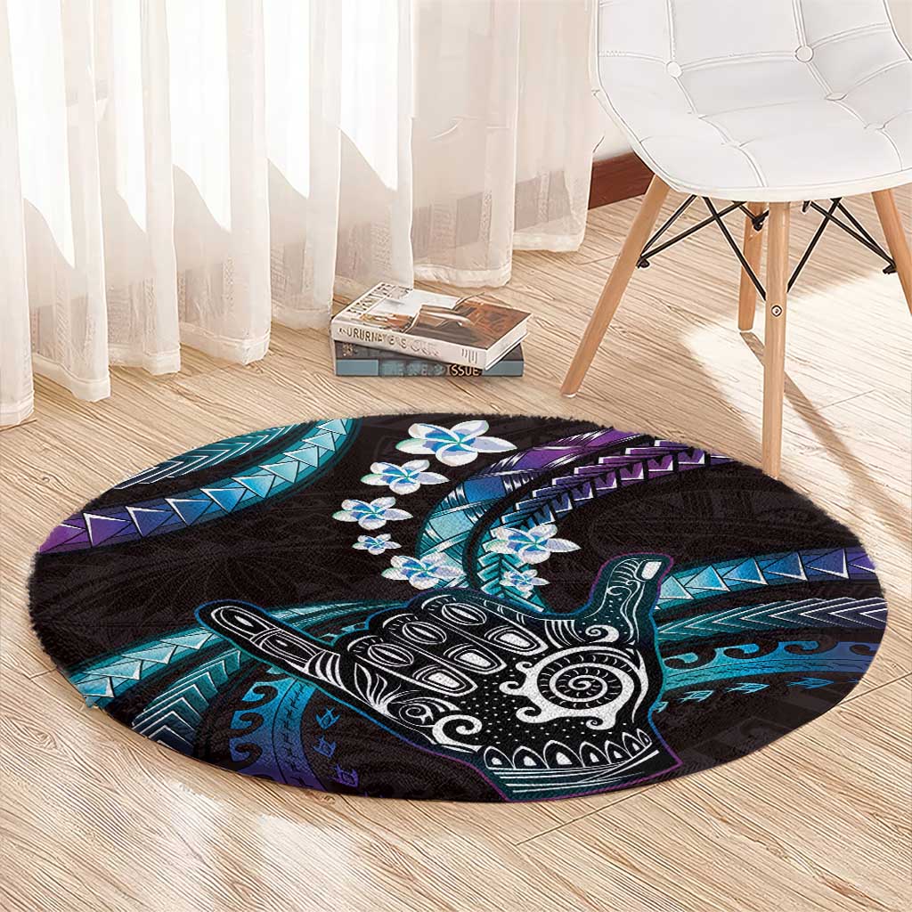 Hawaii Shaka Sign Round Carpet Fantastic Frangipani Amethyst Gradient LT01 - Polynesian Pride