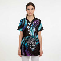 Hawaii Shaka Sign Scrub Top Fantastic Frangipani Amethyst Gradient LT01 - Polynesian Pride
