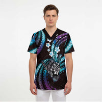 Hawaii Shaka Sign Scrub Top Fantastic Frangipani Amethyst Gradient LT01 - Polynesian Pride