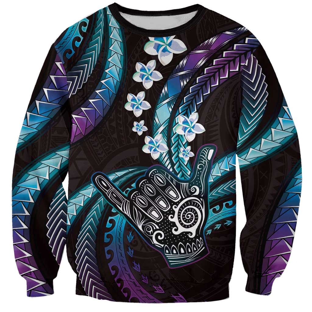 Hawaii Shaka Sign Sweatshirt Fantastic Frangipani Amethyst Gradient LT01 Unisex Purple - Polynesian Pride